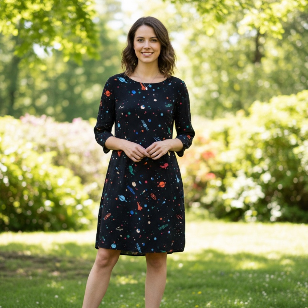 Sugarhill Sz 14 Black Celestial Space Printed Whimsical Dress
